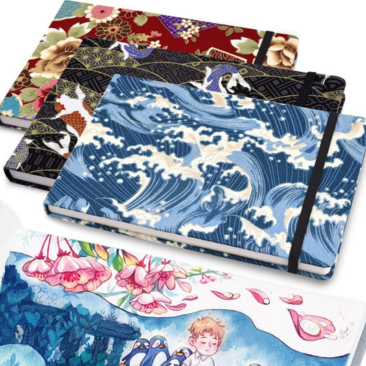 Japanese Chiyogami Covered Watercolor Sketchbook - Premium Paper - Blaze & Pearl